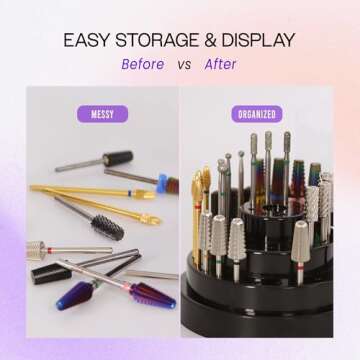 PANA Round Cake Tier Nail Drill Bit Holder Display Organizer Case - Dustproof Carbide Bit Storage Container Box For Manicure Tools Nail Salon - 48 Holes Silver (Drill Bits Not Included)