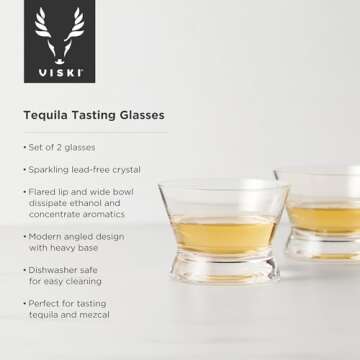Viski Tasting Set Crystal Neat Spirit Glasses for Tequila, Mezcal, Bourbon, Scotch, Brandy 6oz Set o...