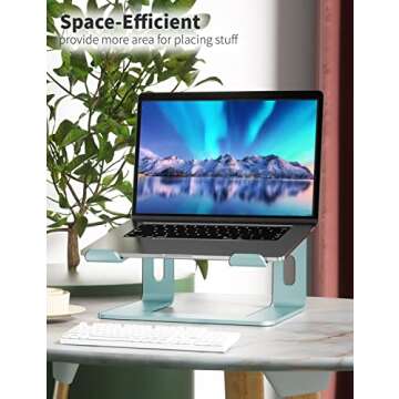 SOUNDANCE Laptop Stand, Aluminum Computer Riser, Ergonomic Laptops Elevator for Desk, Metal Holder Compatible with 10 to 15.6 Inches Notebook Computer, Aquamarine
