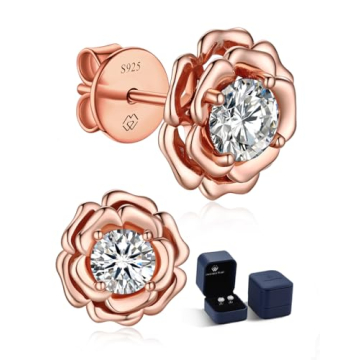 MomentWish Flower Earrings for Women, Mother's Day Gift for Her, 2Carat Moissanite Stud Earrings, Si...