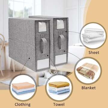DELLAN Bed Sheet Organizer, Linen Closet Organizers and Storage, Foldable Cube Sheet Set Organizer (2 Pack)