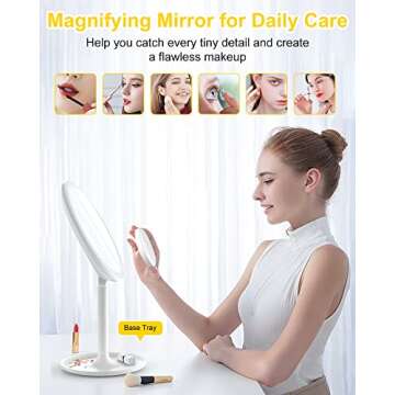 Make up Mirror with Lights, 1X/10X Magnifying Vanity Mirror with 46 LED Lights, 3 Lighting Modes, Br...