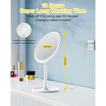 Make up Mirror with Lights, 1X/10X Magnifying Vanity Mirror with 46 LED Lights, 3 Lighting Modes, Brightness Adjustable and Rechargeable Personal Compact Travel Makeup Mirrors