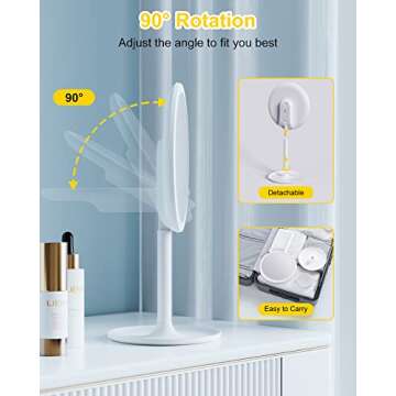 Make up Mirror with Lights, 1X/10X Magnifying Vanity Mirror with 46 LED Lights, 3 Lighting Modes, Brightness Adjustable and Rechargeable Personal Compact Travel Makeup Mirrors