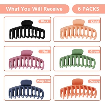 AOBLAH 6Pcs Nonslip Big Hair Claw Clips for Women and Girls Super Strong Hold 4.3 Inch Large Hair Clips for Thick Hair Cute Acrylic Banana Hair Clip Fashion Matte Hair Clips(6 colors)