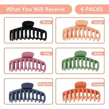 AOBLAH 6Pcs Nonslip Big Hair Claw Clips for Women and Girls Super Strong Hold 4.3 Inch Large Hair Clips for Thick Hair Cute Acrylic Banana Hair Clip Fashion Matte Hair Clips(6 colors)