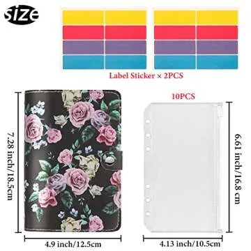LIZIMANDU Cash Envelopes for Budgeting,Budget Binder with 12Pcs Budget Planner with Cash Envelopes,Money Organizer for Cash,PU Leather A6 Binder for Money Saving Organizer(1-Black Rose)
