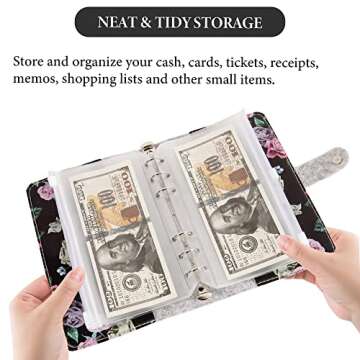 LIZIMANDU Cash Envelopes for Budgeting,Budget Binder with 12Pcs Budget Planner with Cash Envelopes,Money Organizer for Cash,PU Leather A6 Binder for Money Saving Organizer(1-Black Rose)