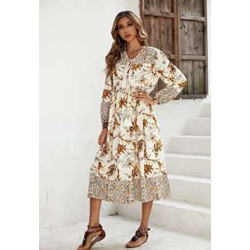 R.Vivimos Women's Floral Print Bohemian Midi Dress