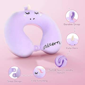 Kids Neck Pillow for Traveling, Unicorn Kids Travel Pillow with Eye Mask, Toddler Travel Essentials ...