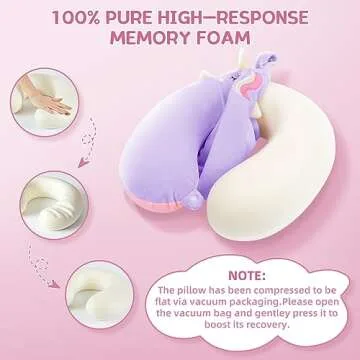 Kids Neck Pillow for Traveling, Unicorn Kids Travel Pillow with Eye Mask, Toddler Travel Essentials for Road Trip Airplane Flight Car Seat, Cute Cartoon Headrest Memory Foam Pillow Gift for Girl Boy