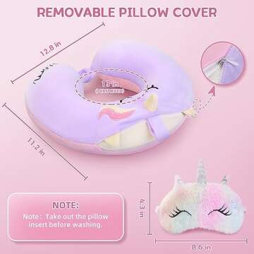Kids Neck Pillow for Traveling, Unicorn Kids Travel Pillow with Eye Mask, Toddler Travel Essentials for Road Trip Airplane Flight Car Seat, Cute Cartoon Headrest Memory Foam Pillow Gift for Girl Boy