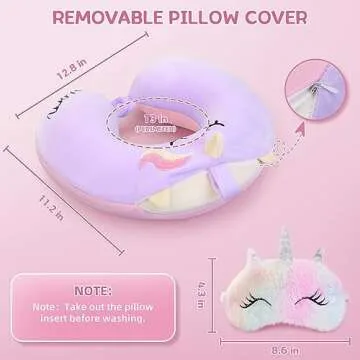 Kids Neck Pillow for Traveling, Unicorn Kids Travel Pillow with Eye Mask, Toddler Travel Essentials for Road Trip Airplane Flight Car Seat, Cute Cartoon Headrest Memory Foam Pillow Gift for Girl Boy