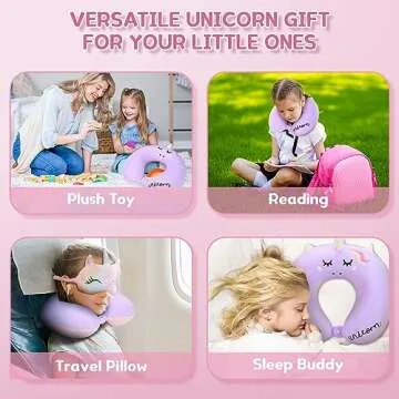 Kids Neck Pillow for Traveling, Unicorn Kids Travel Pillow with Eye Mask, Toddler Travel Essentials for Road Trip Airplane Flight Car Seat, Cute Cartoon Headrest Memory Foam Pillow Gift for Girl Boy