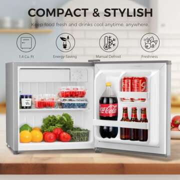 Antarctic Star Mini Fridge with Freezer, 1.4 Cu. Ft Compact Refrigerator, Dorm Fridge, Single Revers...