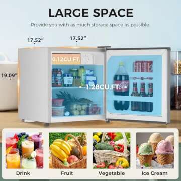 Antarctic Star Mini Fridge with Freezer, 1.4 Cu. Ft Compact Refrigerator, Dorm Fridge, Single Reversible Door, Removable Glass Shelf, Defrost Button, for Bedroom, Office, Silver
