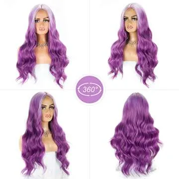 Halcyon Long Wavy Purple Wigs for Women Synthetic Ombre Purple Curly Wavy Wig 26 Inch Middle Part Heat Resistant Wig for Daily Party Use (Ombre Purple)