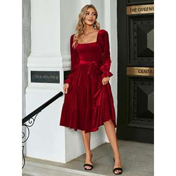 Amegoya Women's Elegant Long Sleeve Velvet Dress