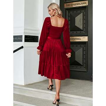 Amegoya Women's Elegant Long Sleeve Velvet Dress