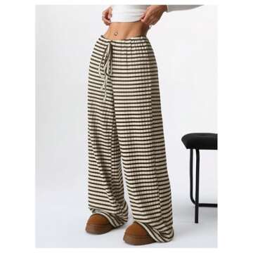 Stylish BEAUDRM Striped Elastic Waist Lounge Pants