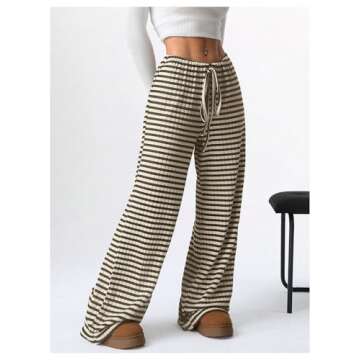 Stylish BEAUDRM Striped Elastic Waist Lounge Pants