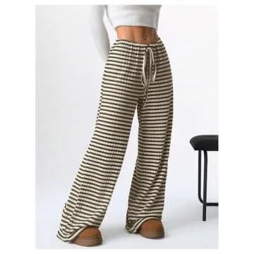 Stylish BEAUDRM Striped Elastic Waist Lounge Pants