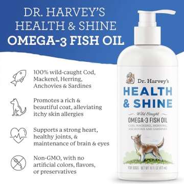 Dr. Harvey’s Health & Shine Omega 3 Fish Oil for Dogs from Wild Caught Cod, Mackerel, Herring, Anchovies and Sardines - Supports Beautiful Fur, Strong Joints and Itchy Allergy Relief (16 fl. oz.)