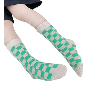 BonjourMrsMr Girls Checkered Crew Socks Cotton Cute Novelty Anklet Socks for Kids Toddler