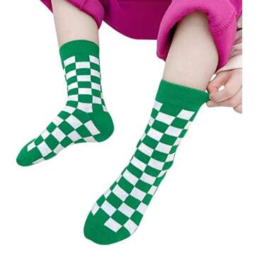 BonjourMrsMr Girls Checkered Crew Socks Cotton Cute Novelty Anklet Socks for Kids Toddler