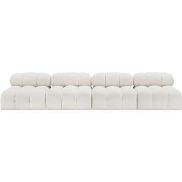 Meridian Furniture 611Cream-S136B Ames Collection Modern | Contemporary Modular Sofa with Rich Cream Boucle Fabric, Modular to Create Infinite Configurations, 136" W x 34" D x 28" H, Cream