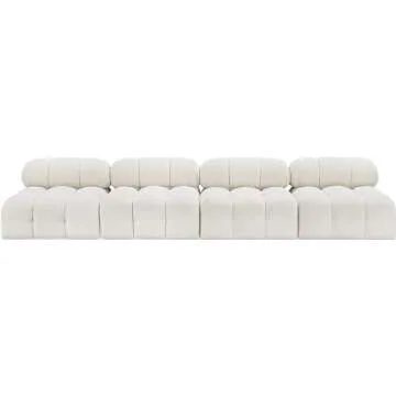 Meridian Furniture 611Cream-S136B Ames Collection Modern | Contemporary Modular Sofa with Rich Cream Boucle Fabric, Modular to Create Infinite Configurations, 136" W x 34" D x 28" H, Cream