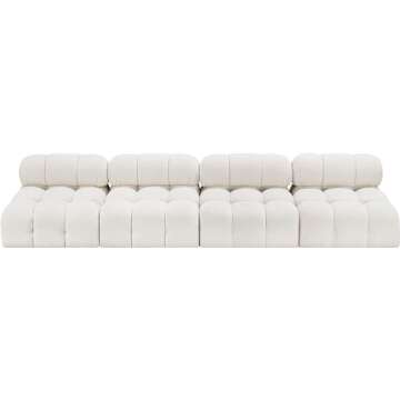 Meridian Furniture 611Cream-S136B Ames Collection Modern | Contemporary Modular Sofa with Rich Cream Boucle Fabric, Modular to Create Infinite Configurations, 136" W x 34" D x 28" H, Cream