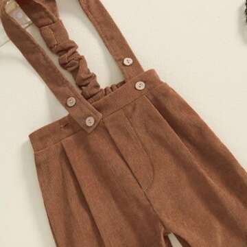 BULINGNA 2Pcs Newborn Baby Boy Fall Gentleman Outfit Romper Dress Shirt with Bowtie + Suspender Pants Formal Suit Clothes Set (Brown, 0-3 Months)