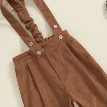 BULINGNA 2Pcs Newborn Baby Boy Fall Gentleman Outfit Romper Dress Shirt with Bowtie + Suspender Pants Formal Suit Clothes Set (Brown, 0-3 Months)