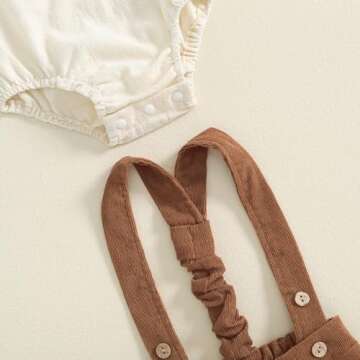 BULINGNA 2Pcs Newborn Baby Boy Fall Gentleman Outfit Romper Dress Shirt with Bowtie + Suspender Pants Formal Suit Clothes Set (Brown, 0-3 Months)