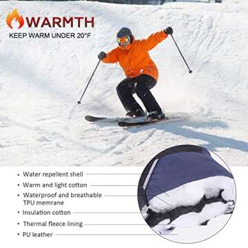 BRIGENIUS Ski Gloves, Waterproof Winter Gloves for Men Women