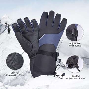 BRIGENIUS Ski Gloves, Waterproof Winter Gloves for Men Women