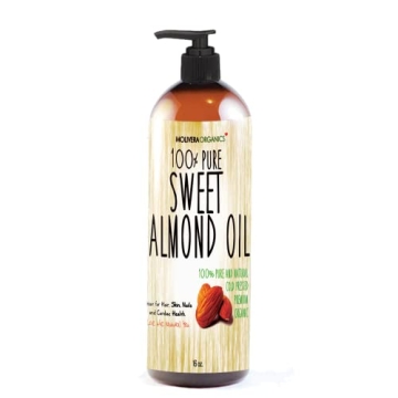 Molivera Organics Sweet Almond Oil 16 fl oz. 100% Pure and Natural, Cold Pressed Moisturizer for Ski...