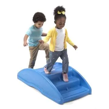 Simplay3 Two Sided Rock and Roll Teeter Totter Seesaw and Climbing Bridge, Fits up to Four Children and Kids for Rocking and Climbing - Indoor/Outdoor, Made in USA (Blue)