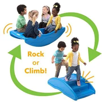 Simplay3 Two Sided Rock and Roll Teeter Totter Seesaw and Climbing Bridge, Fits up to Four Children and Kids for Rocking and Climbing - Indoor/Outdoor, Made in USA (Blue)
