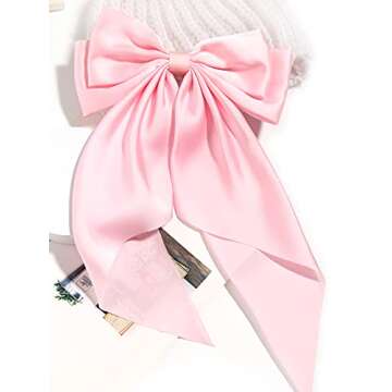 LFOUVRE Women Big Bow Barrette, Pink Hair Bow Hair Clip for Girls with Long Ribbon, Bowknot Hairpin ...