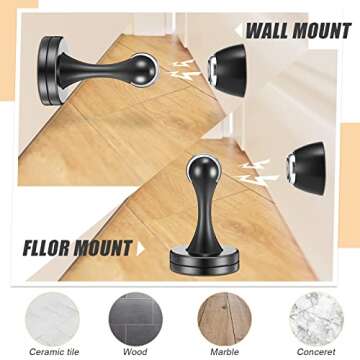 Shimeyao 8 Pack Magnetic Door Stop Floor Mounted Door Stopper Magnetic Catch Wall Mounted with Catch Holder with Screws for Hold Open Wall Protector(Black)
