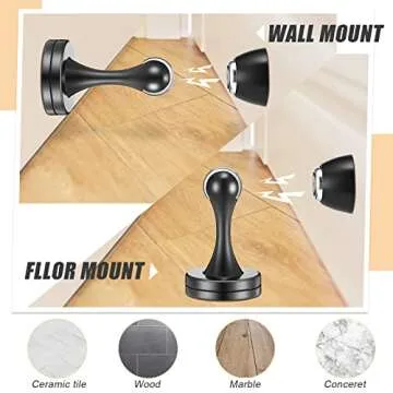 Shimeyao 8 Pack Magnetic Door Stop Floor Mounted Door Stopper Magnetic Catch Wall Mounted with Catch Holder with Screws for Hold Open Wall Protector(Black)