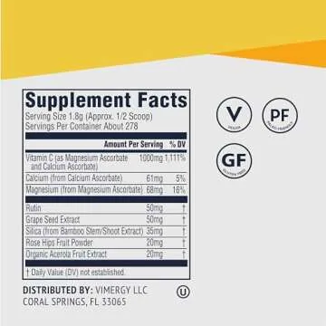 Vimergy Micro-C Immune Power TM * - 500g – 278 Servings – 1000mg/serving – Gentle Form – Antioxidant Phytonutrients – Immune & Nerve Support – Benefits Bone & Cartilage – Gluten-Free – Kosher – Vegan