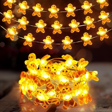 Frienda 1 Pack Christmas Gingerbread Man String Lights - 10ft 40 LED Indoor Xmas Decor