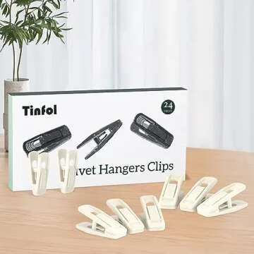 Tinfol Ivory Velvet Hangers Clips, 24 Pack Pants Velvet Clips, Large Opening Clip Clothes Hanger Clip, Strong Finger Flocked Clips Perfect for Use with Slim-line Clothes Velvet Hangers