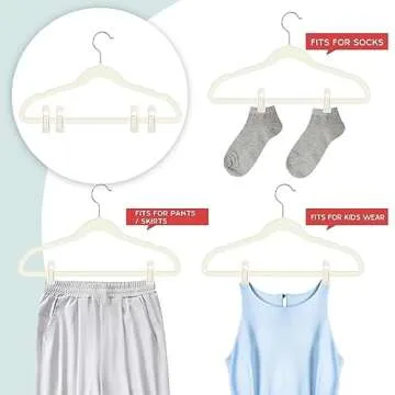 Tinfol Ivory Velvet Hangers Clips, 24 Pack Pants Velvet Clips, Large Opening Clip Clothes Hanger Clip, Strong Finger Flocked Clips Perfect for Use with Slim-line Clothes Velvet Hangers