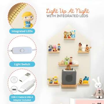 BigStep Large LED Magnetic Shelf House Compatible with Toniebox, Tonies Figures, Tonie Characters, and Other Tonie Accessories - Use as Wall Shelf or Free Standing - Comparable to Tonies Shelf
