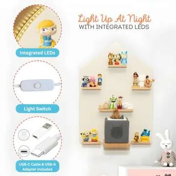 BigStep Large LED Magnetic Shelf House Compatible with Toniebox, Tonies Figures, Tonie Characters, and Other Tonie Accessories - Use as Wall Shelf or Free Standing - Comparable to Tonies Shelf