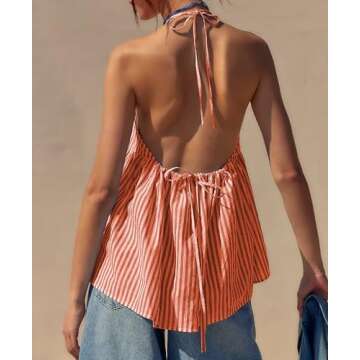 NUFIWI Sexy Stripe Peplum Halter Top for Trendy Style